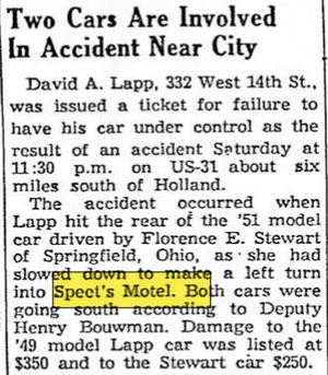 Speets Modern Motel (Websters Inn) - May 1953 Article On Accident (newer photo)